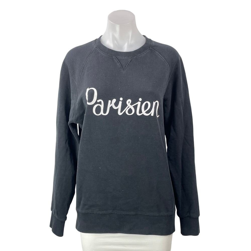 Maison Katsune Women's Black Parisien Long Sleeve Crewneck Pullover Sweatshirt M